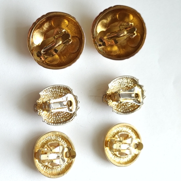 3 Pairs Vintage 80's Clip on Earings Gold Tone - Picture 6 of 6
